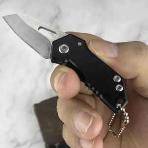 Breloc briceag pliabil multifunctional din metal, mini cutit EDC pentru chei, compact 5.3-8.8 cm, negru argintiu - Img 6