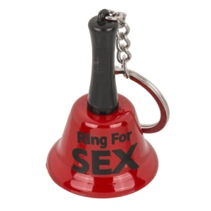 Breloc clopotel „Ring for Sex” rosu cu inel si lant, accesoriu distractiv sonor, inaltime 6.5 cm