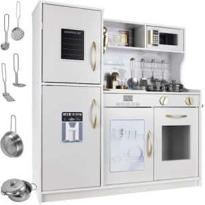 Bucatarie din lemn multifunctionala pentru copii, dimensiune 80x80 cm - Alb - Img 2
