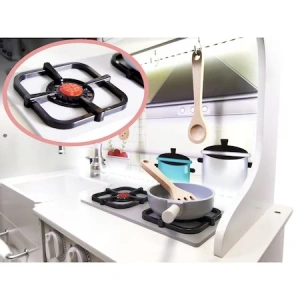 Bucatarie din lemn pentru copii 91x102 cm,banda multicolora LED,accesorii incluse - Alb - Img 4