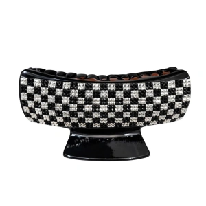 Clema par eleganta neagra cu cristale alb-negru, model geometric, prindere puternica, arc metalic rezistent, pentru coafuri moderne - Img 1