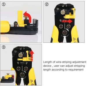 Cleste dezizolare si sertizare cablu, top reglabil cu limitator, 20x10x3 cm, negru-galben - Img 3