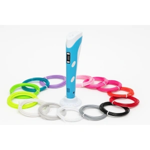 Creion 3D albastru set complet cu filament PLA 1.75 mm 110 m, 20 culori, suport silicon, sabloane, degetare, LCD, compatibil PLA ABS, temperatura reglabila 60-230°C, motor metalic, duza ceramica, USB - Img 9