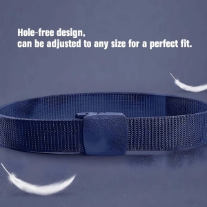 Curea barbati din nylon ajustabila, design fara gauri, catarama din plastic rezistent, 120 cm, albastru inchis - confort, rezistenta si stil modern - Img 3
