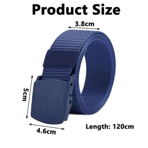 Curea barbati din nylon ajustabila, design fara gauri, catarama din plastic rezistent, 120 cm, albastru - stil modern, confortabil si versatil - Img 2