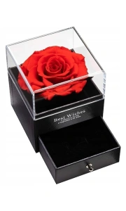 Cutie de bijuterii cu trandafir criogenat, 1 sertar, punga de cadou si felicitare, 11 x 9 x 9 cm, neagra - eleganta si emotie intr-un singur cadou - Img 8