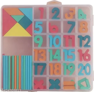 Cutie de invatare pentru copii, cifre, adunare, scadere, betisoare si forme geometrice, din lemn - Multicolor - Img 6