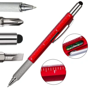 Dispozitiv multifunctional 6 in 1, pix, rigla, 2 surubelnite, boloboc si stylus pentru ecran tactil, 15 x 1.5 cm, rosu - un instrument practic, elegant si versatil pentru uz zilnic - Img 3