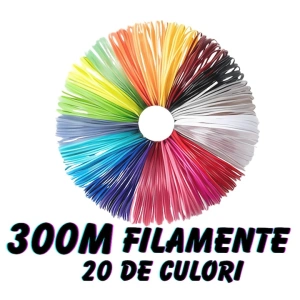 Filament 3D pentru creion 3D, multicolor 20 de culori, PLA 1.75 mm, 300 m, 15 m fiecare, imprimare rapida, fara miros, fara blocaj