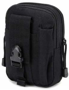 Geanta tactica neagra 18 x 12.5 x 5 cm, borseta militara Molle pentru curea, Cordura si nailon, 2 compartimente, 4 buzunare, impermeabila, capacitate 1 L - Img 10