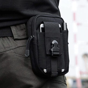 Geanta tactica neagra 18 x 12 x 6 cm, cu centura tactica reglabila, sistem Molle, poliester Oxford, catarama metalica cu eliberare rapida, EDC, unisex - Img 8