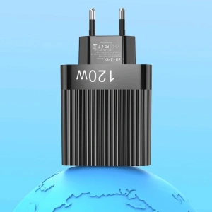 Incarcator retea 120W USB-C si USB-A 5 porturi fast charge PD universal telefon tableta negru lucios compact - Img 4