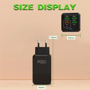 Incarcator retea 150W USB-C si USB-A 6 porturi fast charge cu display LED universal telefon laptop negru compact - Img 11