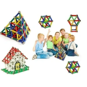 Joc de constructie magnetic multicolor, 50 piese 3D, set educativ cu forme geometrice si magneti, pentru dezvoltarea creativitatii si gandirii spatiale, 3 ani+ - Img 1