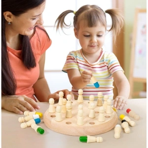Joc de memorie Montessori din lemn, multicolor, tabla rotunda 17 cm, 24 pioni si zar colorat, joc educativ pentru dezvoltarea atentiei si memoriei, 4 ani+ - Img 6