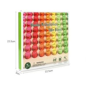 Joc educativ din lemn pentru invatarea tablei inmultirii, 22x22 cm, piese imprimate fata-verso, culori diferentiate, dezvoltare logica si memorie, +7 ani - Img 3