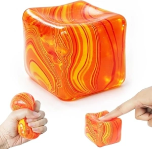 Jucarie antistres portocaliu 3.5 x 3.5 x 3.5 cm, cub squishy cu revenire lenta, fidget senzorial din TPR, pentru copii si adulti - Img 9