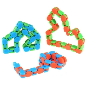 Jucarie senzoriala antistres tip sarpe cu 24 piese, fidget flexibil pentru copii si adulti, dezvoltare dexteritate si coordonare, 28 cm, albastru/portocaliu - Img 9