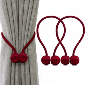 Kit 2 prinderi magnetice pentru perdele si draperii, snur decorativ impletit, 44 cm, rosu bordo - Img 3
