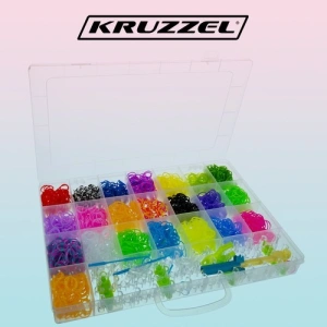 Kit de confectionare bratari, 22 culori benzi de cauciuc, 4400 piese, crosete, carlige, razboi de cusut, 34x25x4 cm, Multicolor - Img 2