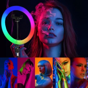 Lampa circulara LED 26 cm diametru,RGB,trepied 200 cm,telecomanda bluetooth pentru telefon - Img 4