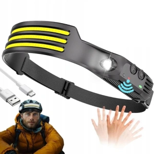 Lanterna frontala cu acumulator intern, 3 benzi LED COB, senzor de miscare, 5 moduri de iluminare, 800 lm, 1200 mAh, reincarcabila USB Type-C, IPX4 - Img 2