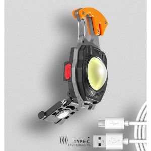 Lanterna multifunctionala, pentru camping, breloc, fluier, bricheta, surubelnita, desfacator sticle, reincarcabila USB-C, aluminiu/ABS, portocaliu - Img 8
