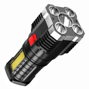 Lanterna portabila, 6 LED-uri, 4 moduri de iluminare, cablu Micro-USB inclus, ABS, baterie 1200 mAh, rezistenta la apa, negru