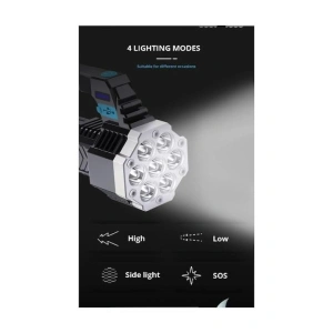 Lanterna portabila, 7 LED-uri, 4 moduri de iluminare, indicator nivel baterie, ABS, rezistenta la apa, negru - Img 3