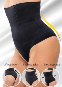 Lenjerie modelatoare talie inalta compresie abdomen si efect lifting posterior, fara cusaturi, negru, marime L - Img 4