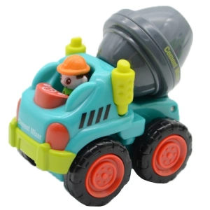 Masina betoniera pentru copii, turcoaz cu gri antracit, 7.4 x 5.9 x 4 cm, vehicul de santier cu cuva mobila, roti functionale, ambalaj PVC - Img 1
