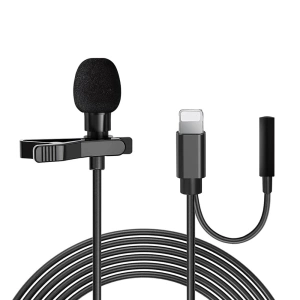 Microfon tip lavaliera, cu fir, Lightning - Jack 3.5 mm, lungime cablu 1.5 m, negru - Img 1