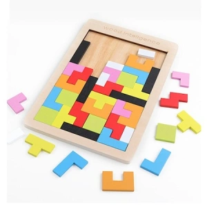 Mini puzzle din lemn 3in1 pentru copii,asamblare logica,tetris - Multicolor - Img 2