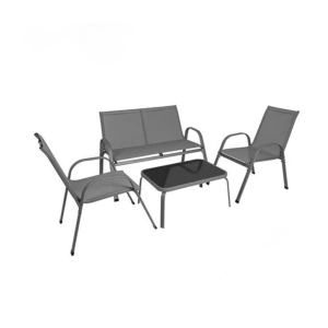 Mobilier de gradina, set 2 scaune, canapea 2 locuri, masa, cadru metalic, blat sticla, rezistent exterior, gri - Img 4