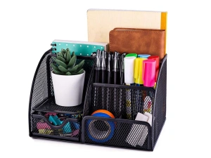 Organizator pentru birou, metalic, 7 compartimente, 22 x 14 x 12.7 cm, negru - Img 6