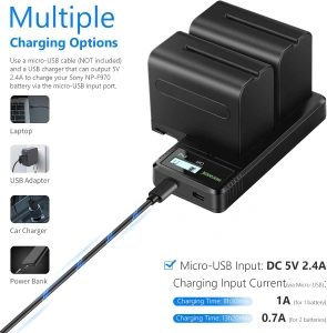 Pachet RBG1200 Lampa Video LED RGB 60W 2500K-8500K cu 2 baterii NP-F970, incarcator rapid dual si mini trepied inclus - Img 7