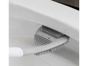Perie pentru curatare toaleta, plastic si silicon, suport pentru agatare pe perete, 40 x 8 x 6 cm, alb/gri - Img 6