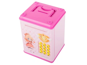 Pusculita pentru copii, tip seif, cu cod PIN, plastic, 18.5 x 13 x 11 cm, roz - Img 10