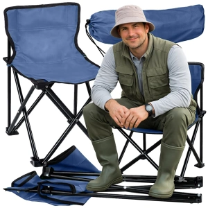 Scaun pliabil pentru pescuit si camping, cu husa transport, fotoliu pliabil confortabil, cadru metalic, albastru, 69x43x43 cm - Img 2