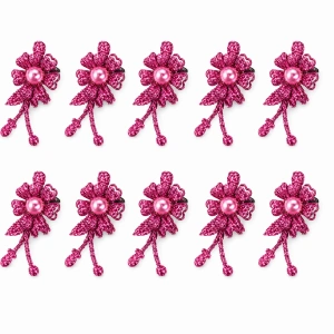 Set 10 cleme de par roz 5 x 2 cm, model floral metalizat, accesorii decorative pentru coafuri, fixare confortabila