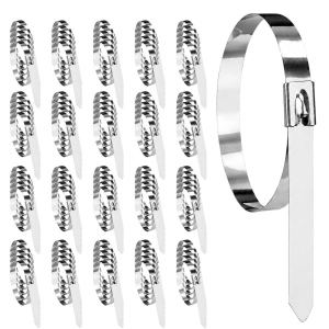 Set 100 coliere metalice inox 150 mm, bride autoblocante din otel inoxidabil pentru prinderea cablurilor, furtunurilor si tevilor, rezistente la rugina, uz profesional - Img 1
