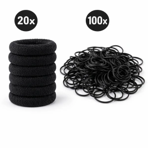 Set 120 elastice par negre, 20 textile + 100 cauciuc, cutie cu agatatoare, organizare practica - Img 3