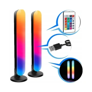 Set 2 lampi LED RGB, 12 culori, 4 moduri de iluminare, montare verticala sau orizontala, alimentare USB, telecomanda inclusa, 26.5 x 4.1 x 3.5 cm, negre - iluminare moderna, dinamica si personalizata - Img 2