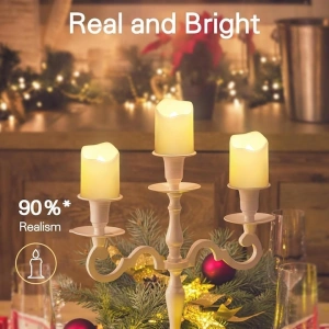 Set 2 lumanari LED ivoire 3.9 x 3.6 cm, lumina galbena efect flacara, 4 baterii LR1130 AG10 incluse, decor pentru masa, casa, aniversari si evenimente - Img 12