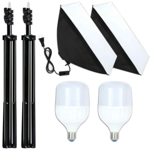 Set 2 softbox-uri profesionale cu lumina continua, 5500K, becuri 30W, trepiede reglabile 95-200 cm, difuzor textil, aluminiu si ABS, negru - Img 10