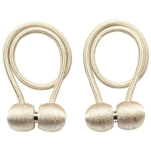 Set 2 suporturi magnetice pentru perdele, snur decorativ din poliester, 44 cm, auriu deschis - Img 7