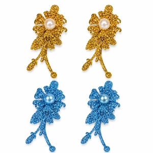 Set 4 agrafe de par aurii si bleu 5 x 2 cm, model floral metalizat, 2 aurii + 2 bleu, accesorii elegante pentru coafuri