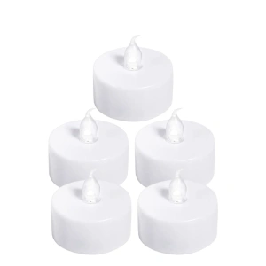 Set 5 lumanari decorative LED albe 3.7 x 3.8 cm, lumina galbena, flacara transparenta, baterii AG4 incluse, pentru casa, petreceri si decor festiv - Img 1