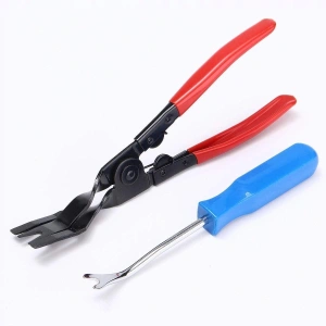 Set cleste profesional pentru demontare clipsuri auto si extractor, pentru tapiterie, ornamente si panouri, manere ergonomice, otel rezistent