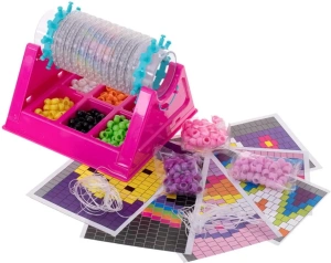 Set creativ pentru bratari cu margele, roz, razboi de tesut rotativ, accesorii complete si sabloane, kit handmade pentru copii 5+ ani - Img 2